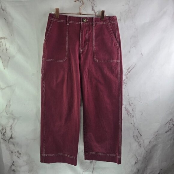 Modcloth Pants Womens 6 Red Wide Leg Crop High Rise Stitching Carpenter Jeans - Picture 1 of 12
